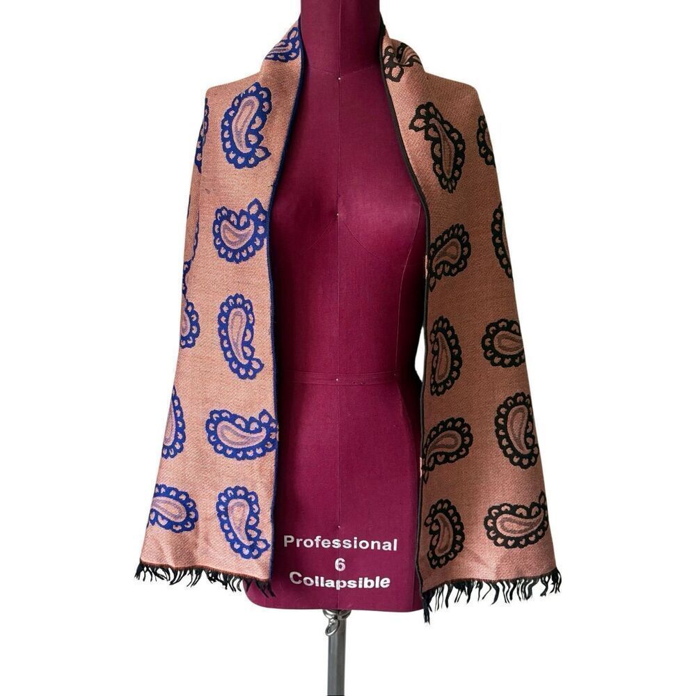 Seaward & Stearn London Paisley Scarf Wool Silk Brown Blue Made in Italy